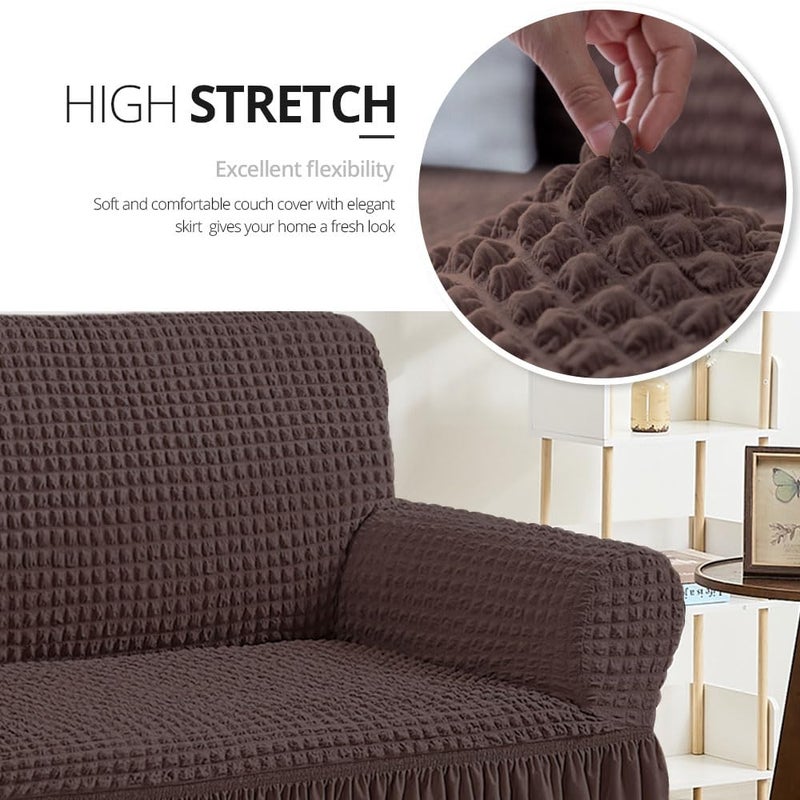 NICEEC Sofa Slipcover Brown Sofa Cover 1 Piece Easy Fitted Sofa Couch Cover Universal High Stretch Durable Furniture Protector with Skirt Country Style (3 Seater Chocolate Brown) - Image 2